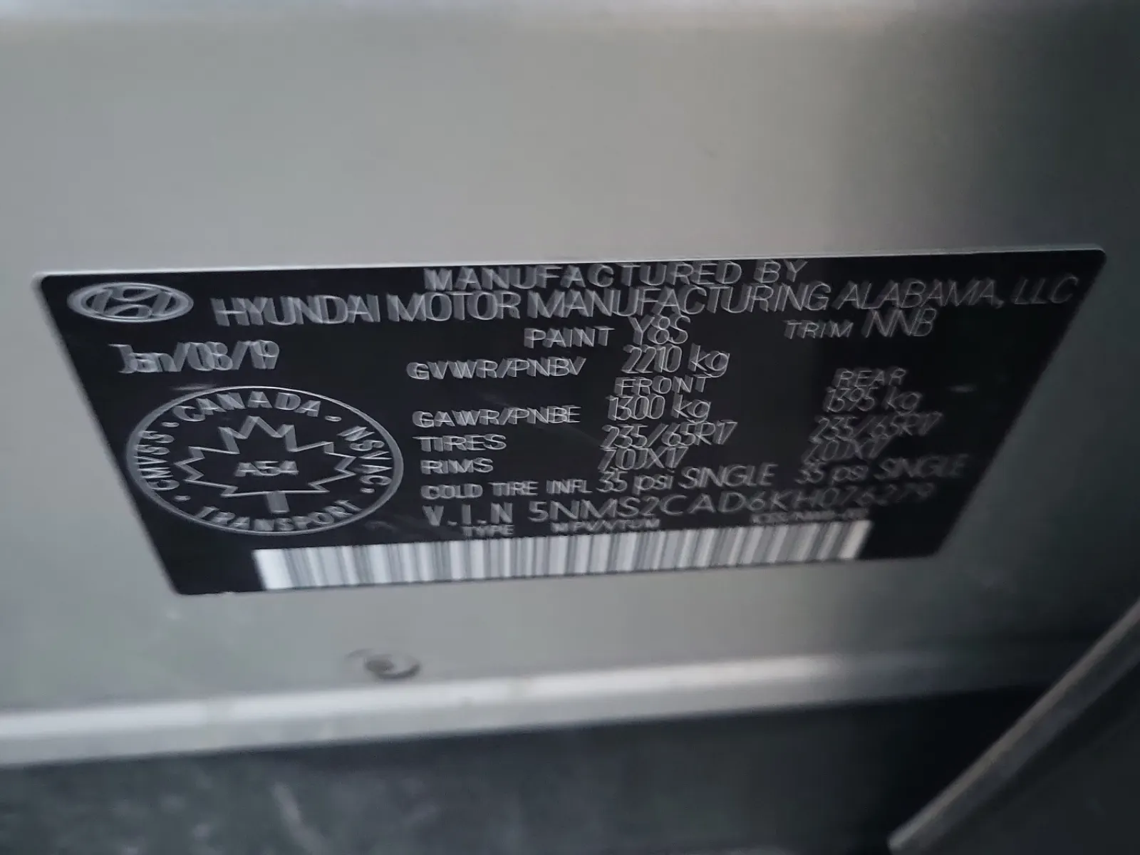 VIN Sticker Photo