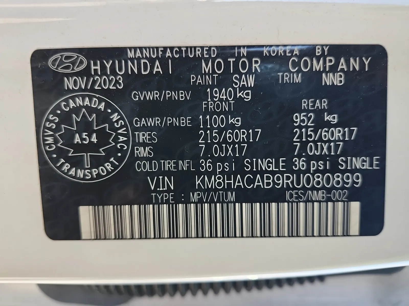 VIN Sticker Photo