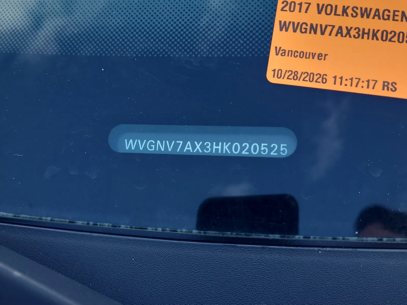 Dash VIN Plate Photo