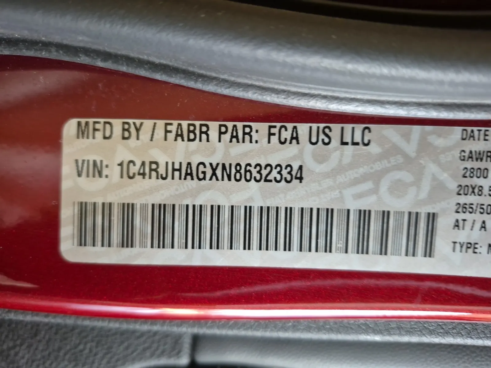 VIN Sticker Photo
