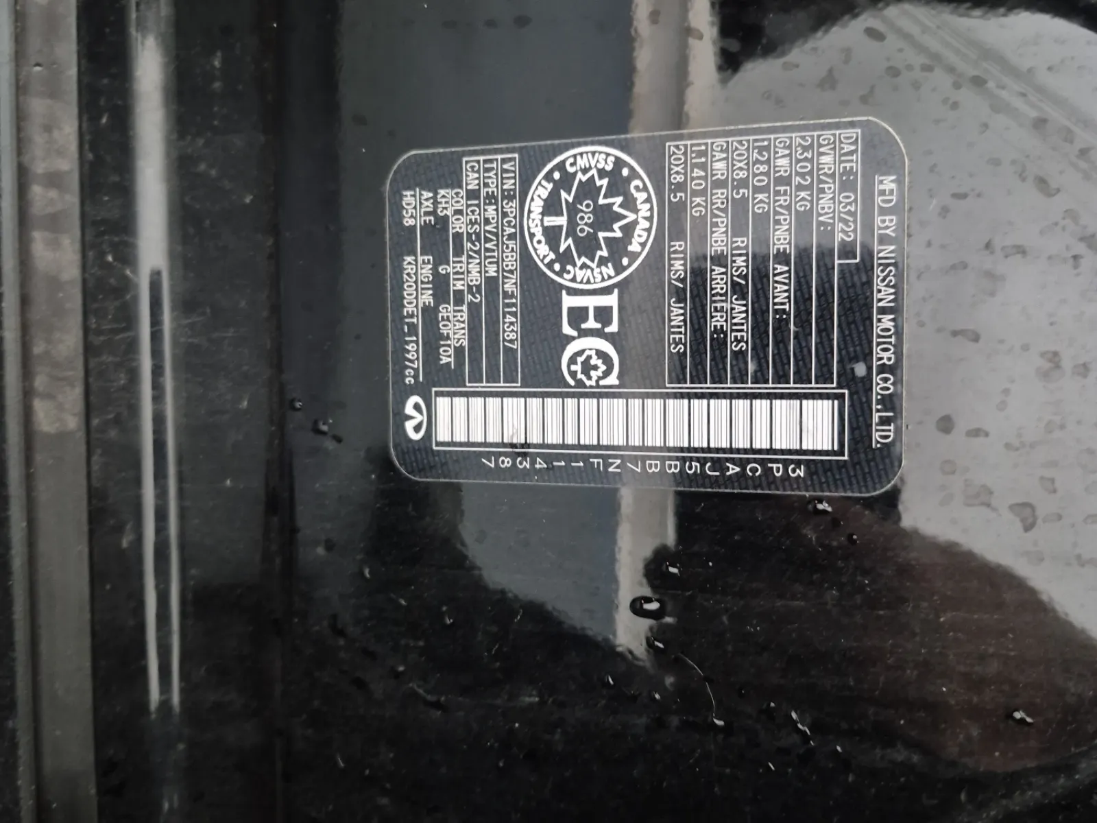 VIN Sticker Photo