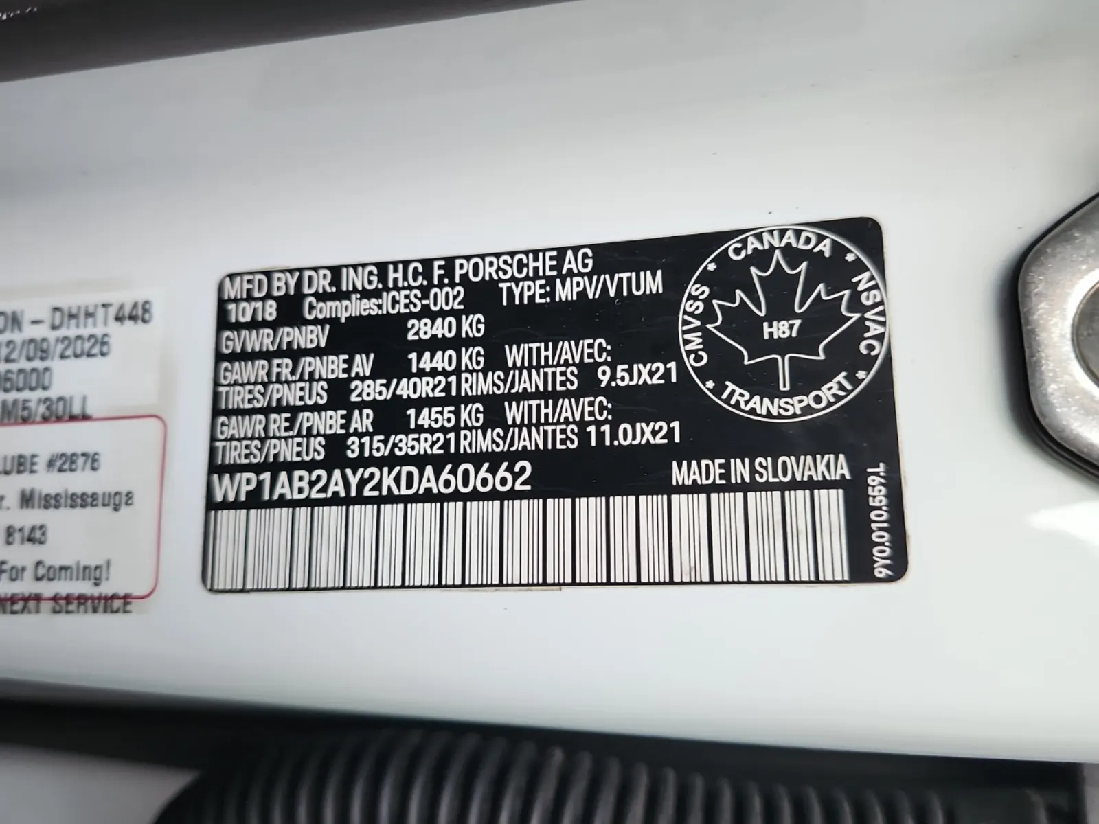 VIN Sticker Photo