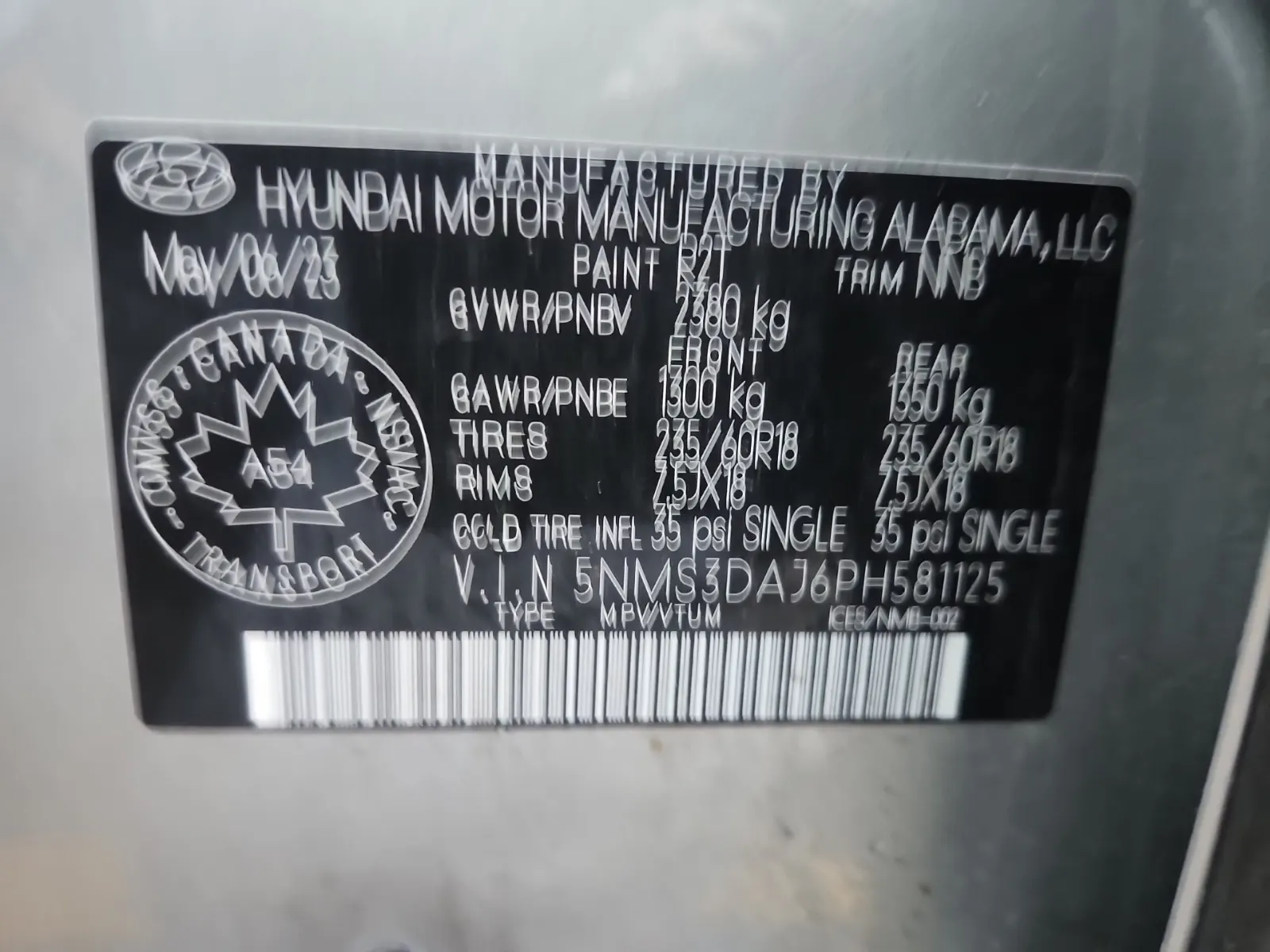 VIN Sticker Photo