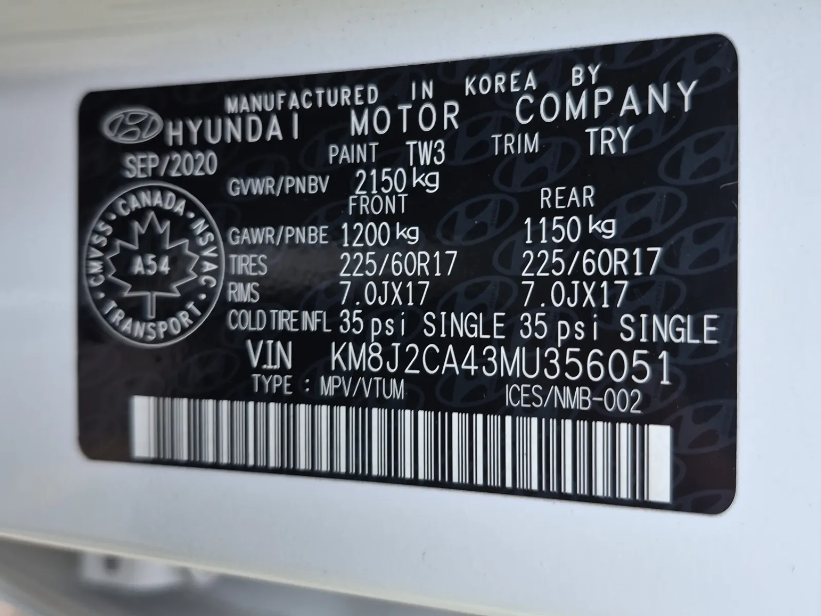 VIN Sticker Photo