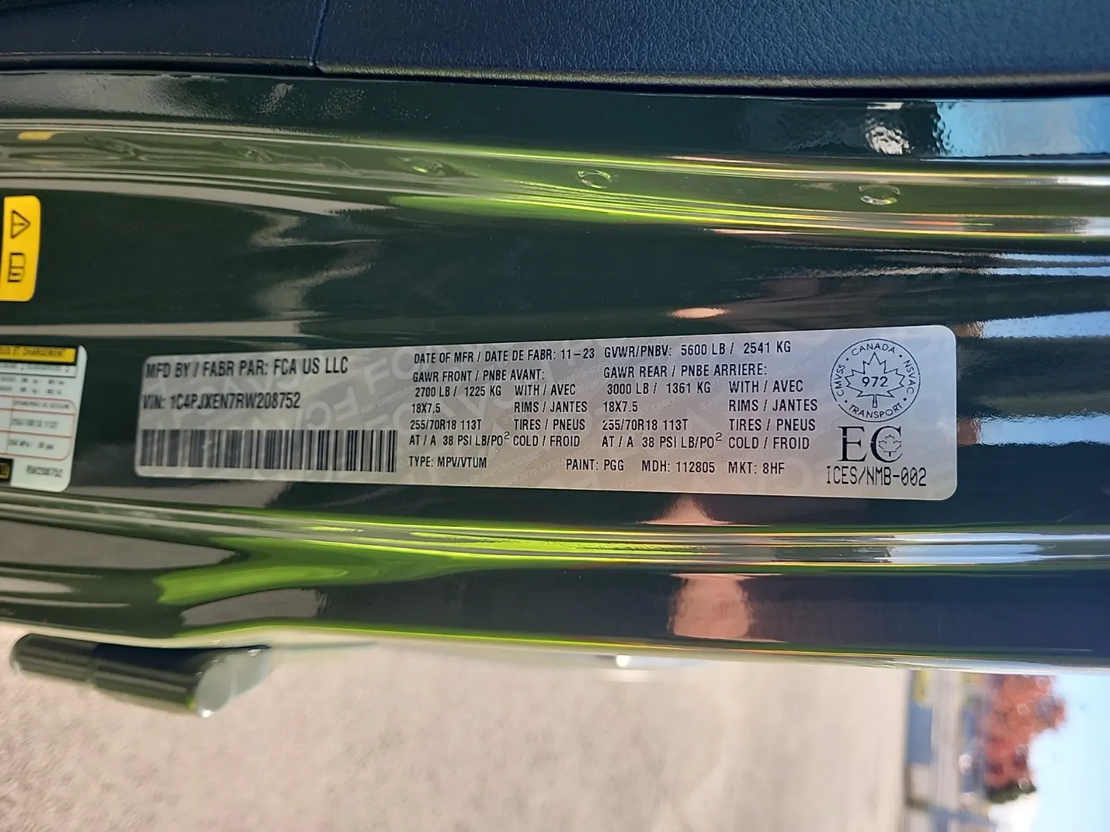 Dash VIN Plate Photo