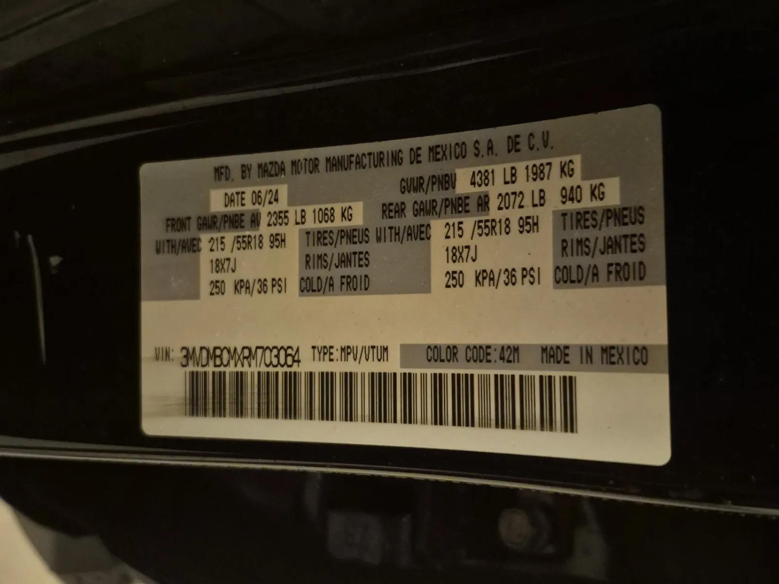 VIN Sticker Photo