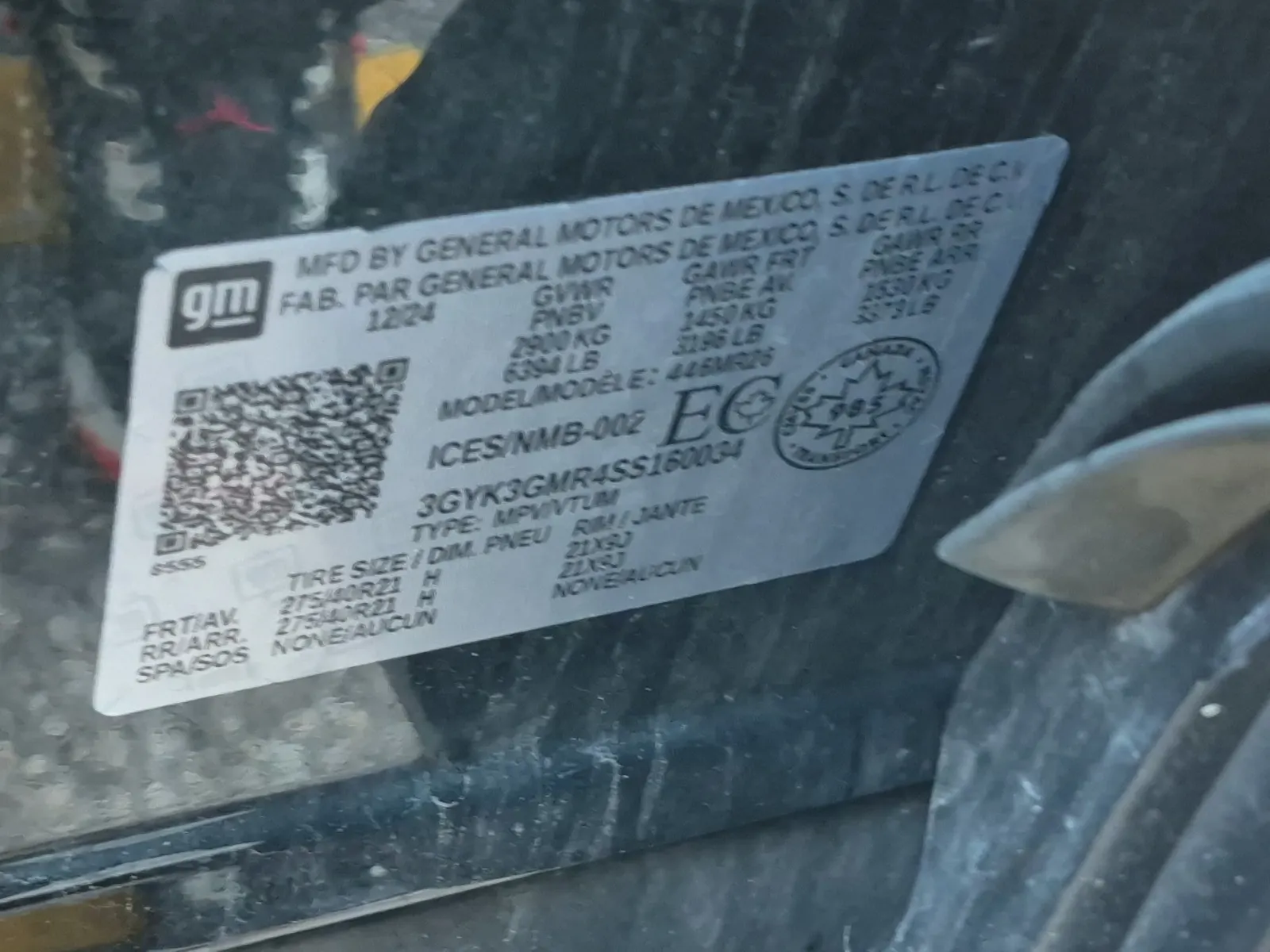 VIN Sticker Photo