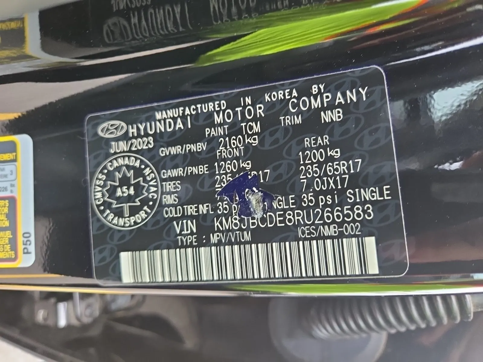 VIN Sticker Photo