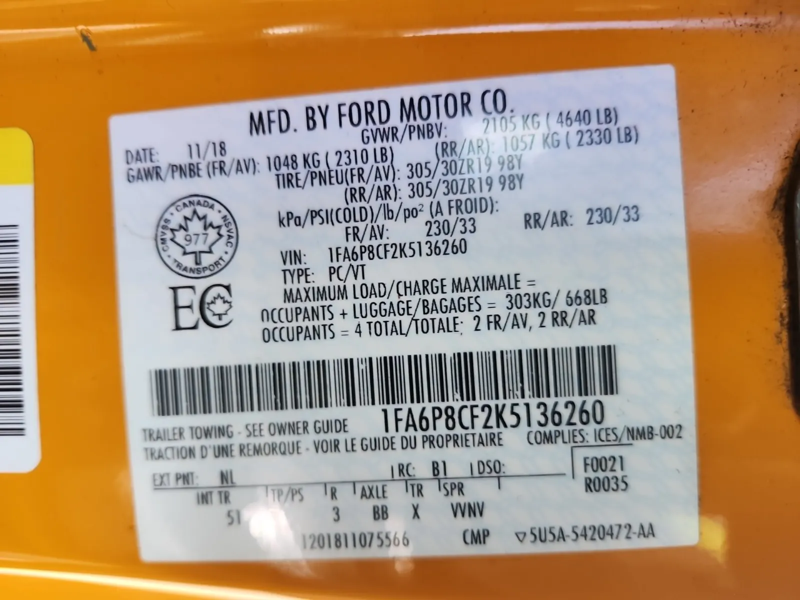 VIN Sticker Photo