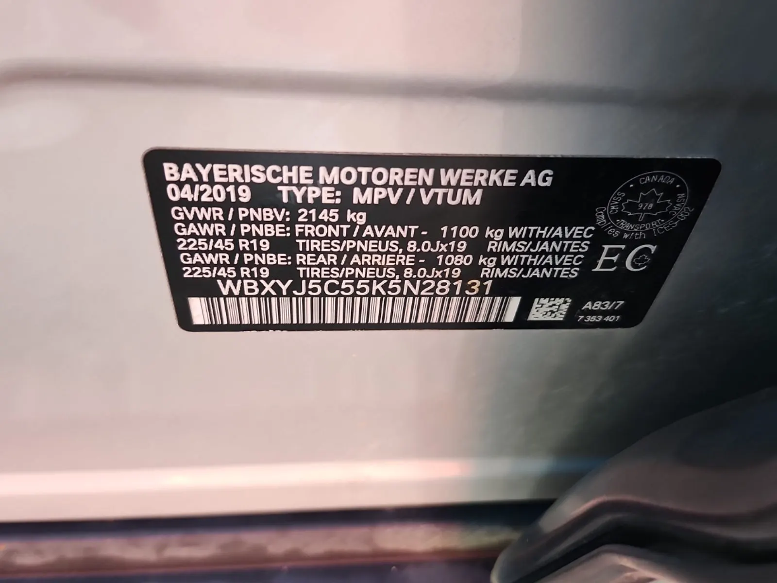 VIN Sticker Photo